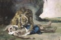 lion rending apart a corpse Eugene Delacroix